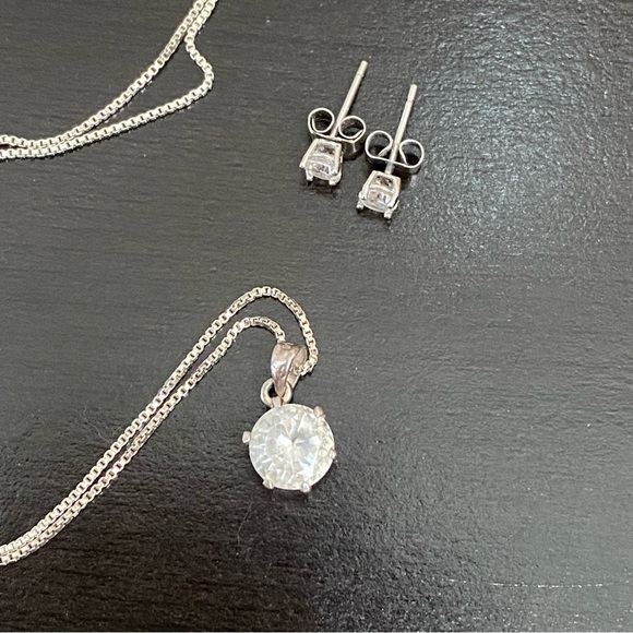 Sterling Silver 925 Necklace & Stud Earrings Set - Picture 5 of 12